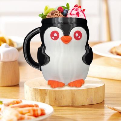 Držiak na pintu zmrzliny 3D tlačený tučniak Zateplovač na pintu zmrzliny s rúčkou a lyžičkou Nepriepustný zateplovač na nanuky Rukáv na pohár na plechovku od piva