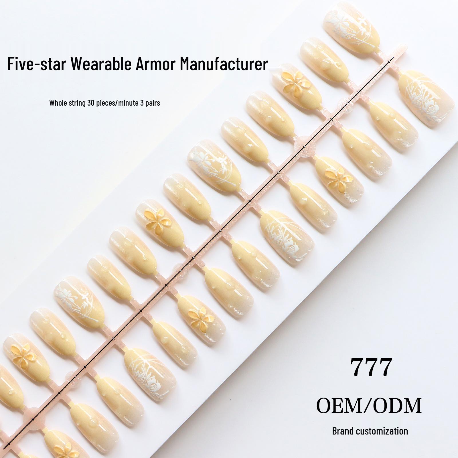 3D Oval Ice Translucent Cat Eye Nails with Gold Embossed Gardenia Jade Design