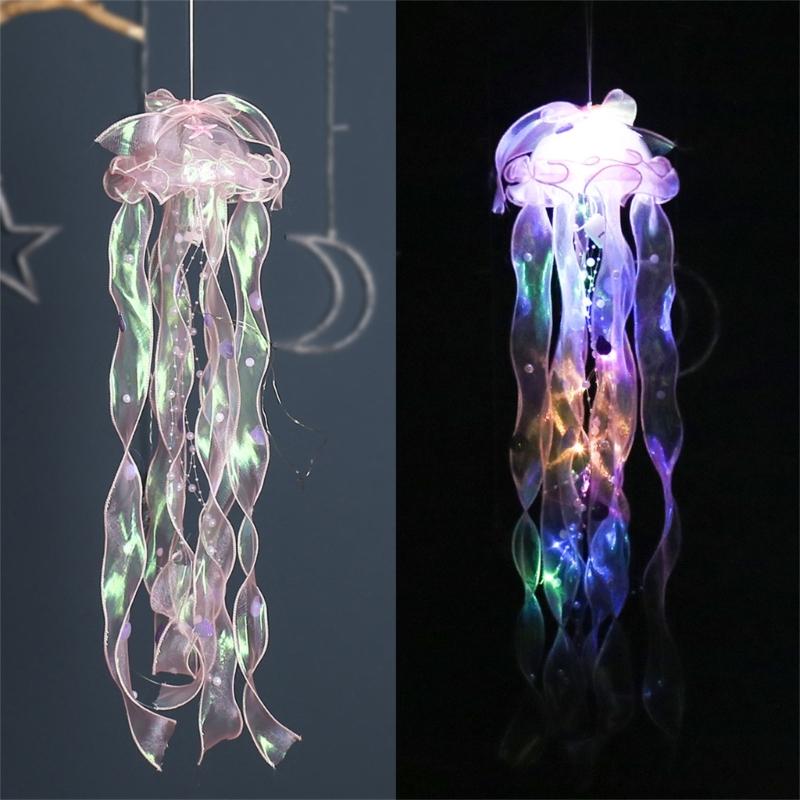 Handhold Light Up Jellyfish Lamp Toy Glowing Chandeliers Ambient Light for Restaurant Girls Kids Holiday Room Ornament