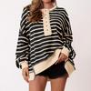 Color Block Long Sleeve Striped Button-Up Casual Sweater for Women - Autumn/Winter