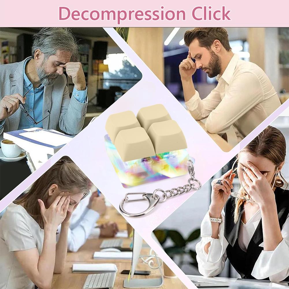 4 Buttons Keyboard Fidget Keychain Decompression  with LED Light Fidget Keyring Glowing Mechanical Keyboard Fidget Keychain