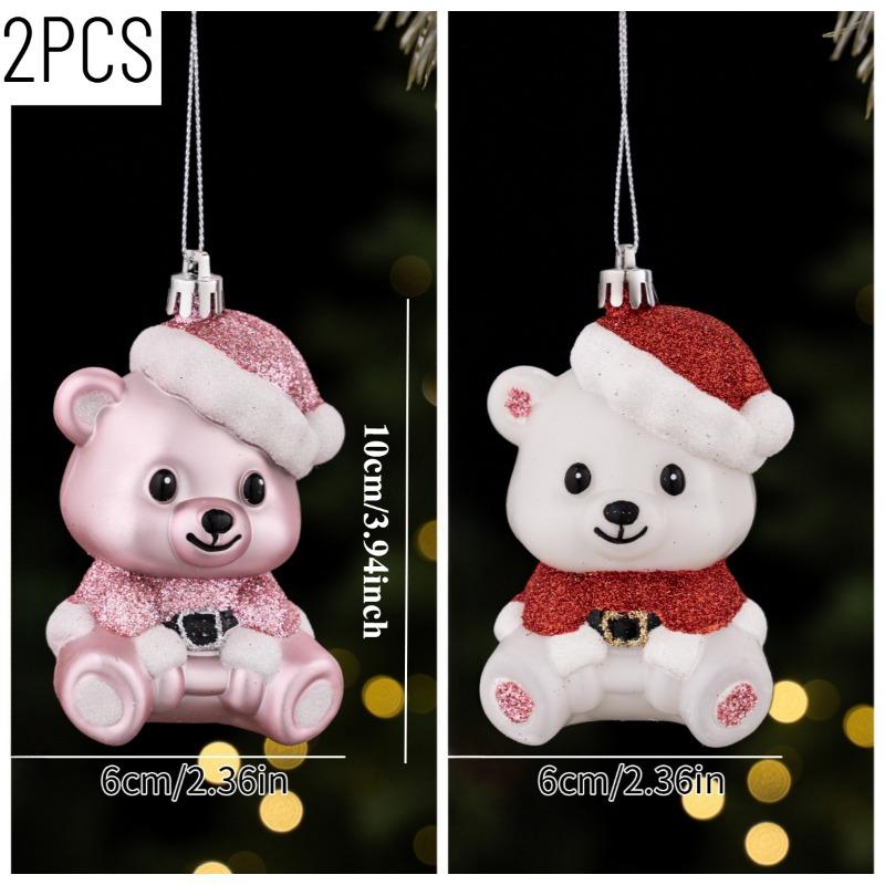 Plastic Cartoon Bear Christmas Ornaments, Electroplated Glitter Pendants for Tree & Window Decoration