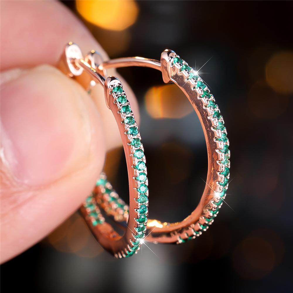 Cute Small Green Blue Red Zircon Stone Hoop Earrings For Women Charm Female Rose Gold Color Wedding Jewelry Gift