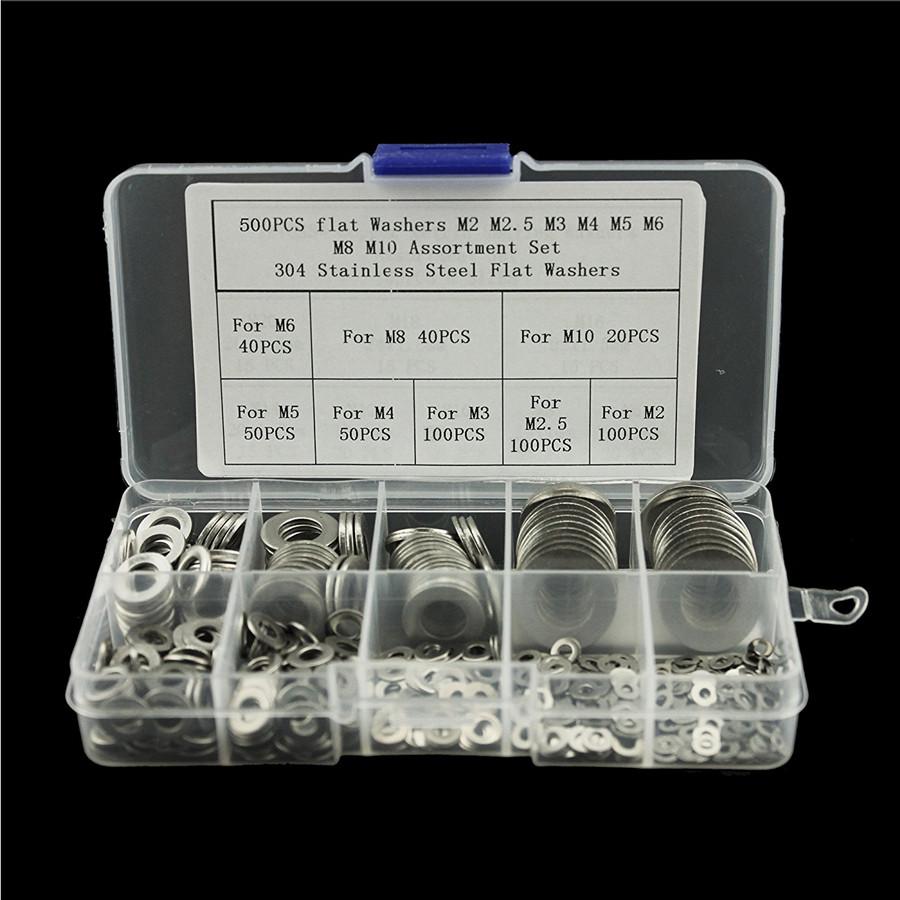 500PCS Stainless Steel Flat Washers Assortment Kit For M2 M2.5 M3 M4 M5 M6 M8 M1