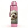 1PC White Puppy Lying On Pillow 750ml Color Plastic Sports Water Bottle Leakproof Flip Straw Lid Suitable for Sports Office Home Use