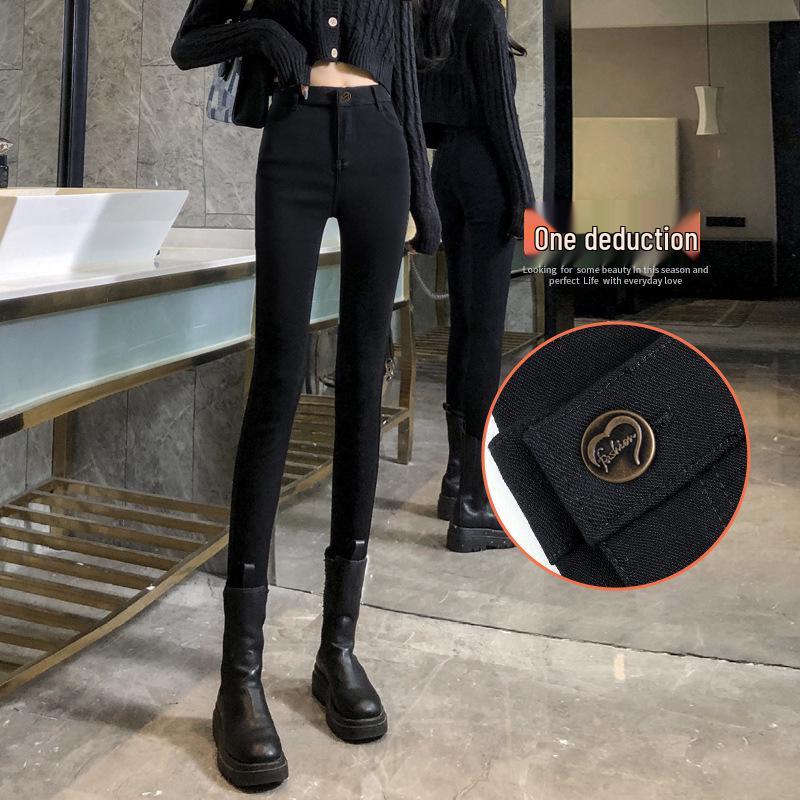 Damen Schwarz Plus Samt Lammwolle Baumwolle Leggings - Dicke, Warme Hose für Herbst/Winter 2025