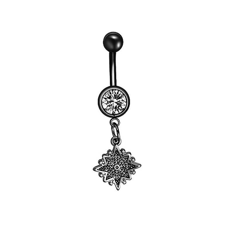 Heart-Shaped Black Navel Ring with Planet and Moon Design