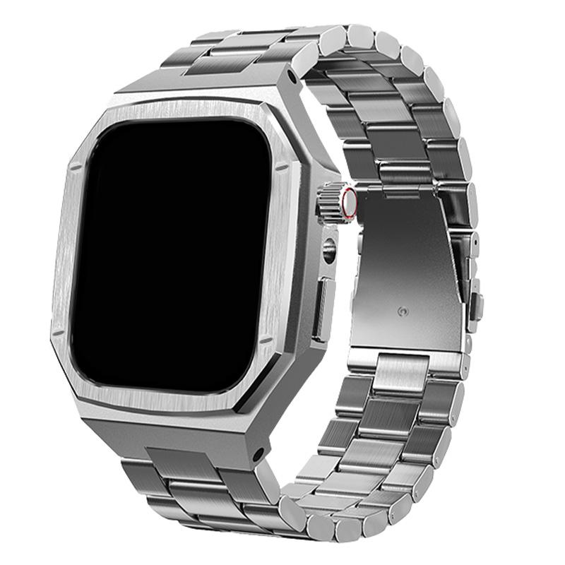 

Роскошный металлический набор для модификации для Apple Watch 11 46мм 42мм Ремешок из нержавеющей стали + Металлический корпус для Iwatch Series10 42 46мм Браслет For iwatch 10 42mm серебряный