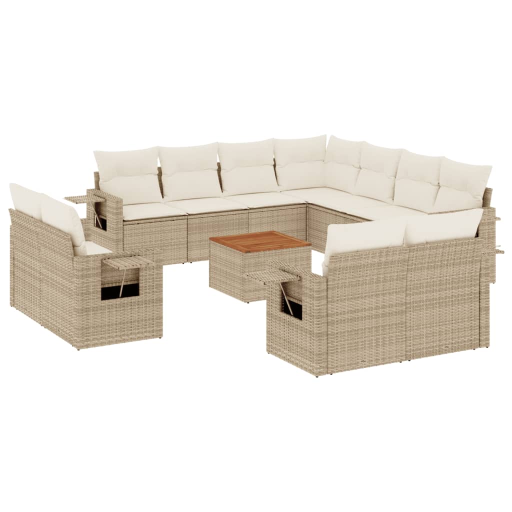 Vidaxl 12-Cz. Garden Furniture Set With Cushions, Beige, Poly Rattan