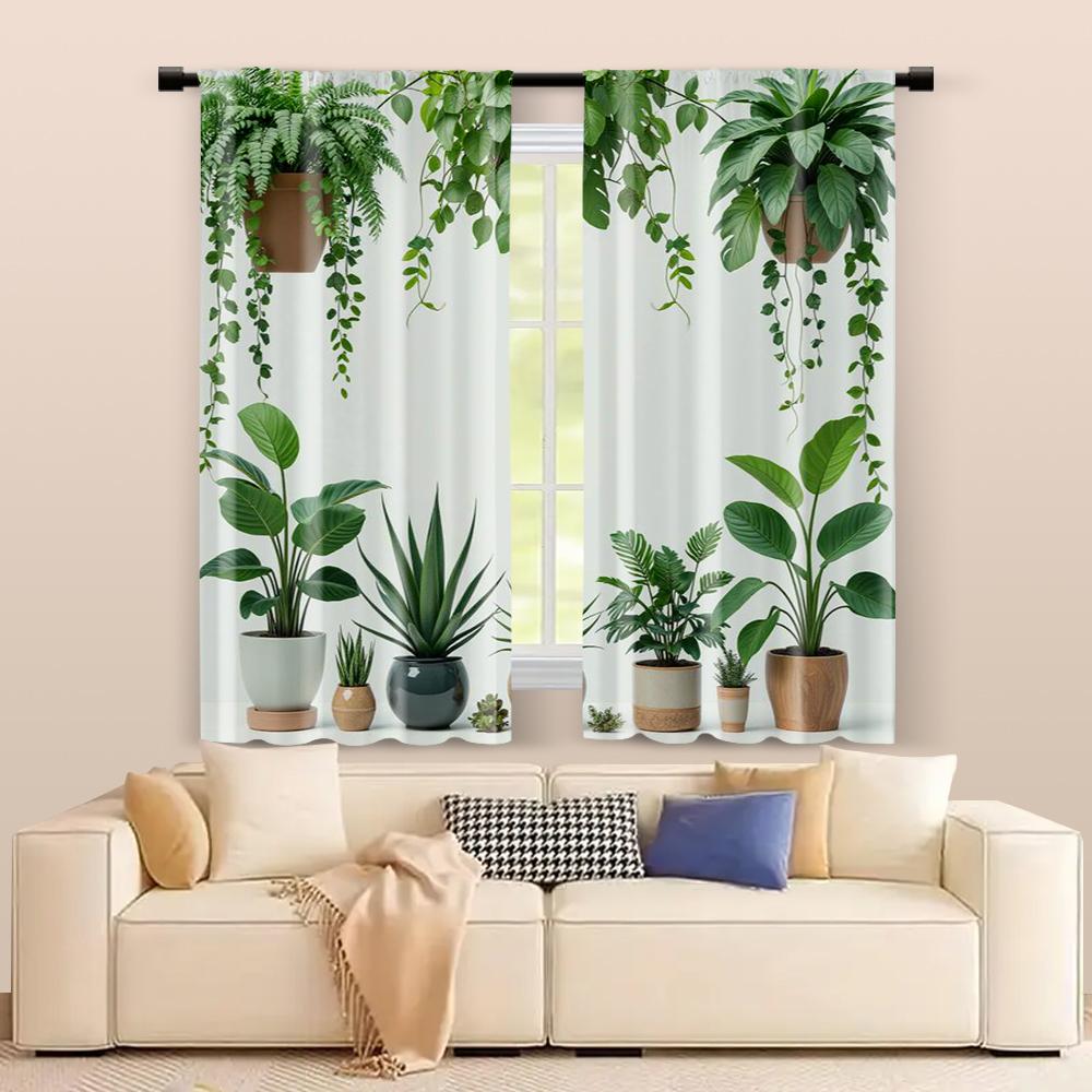 2 pcs   filtering curtains (excluding rods   non-movable   without batteries) Bohemian style greenerybackgroundsuitable for use in