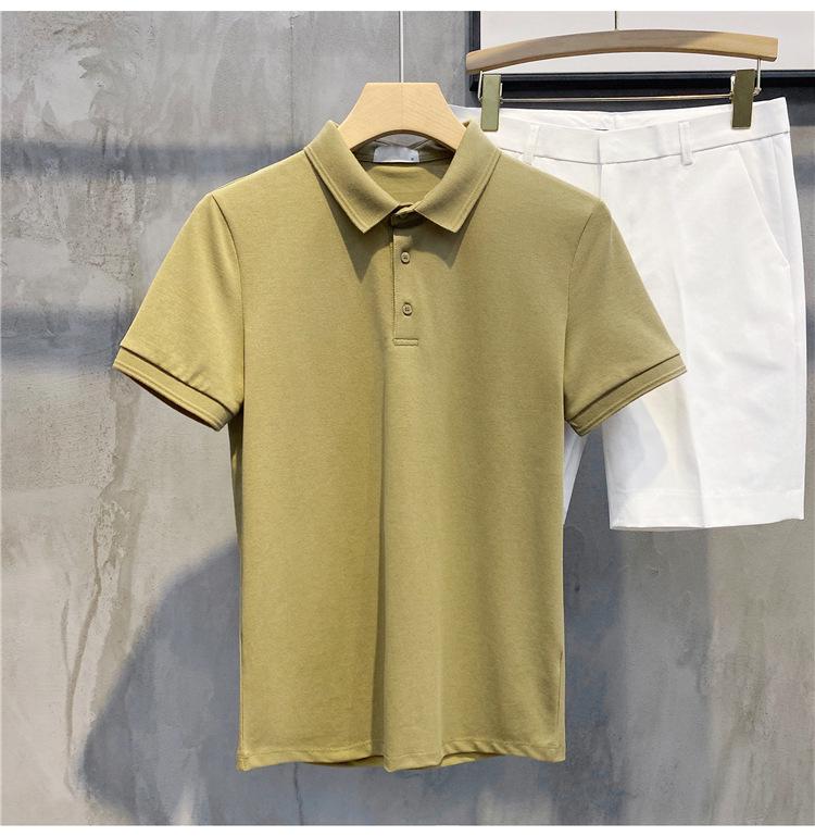2024 Men's Slim Fit Solid Color Polo Shirt with Lapel and Beads - Casual Short Sleeves