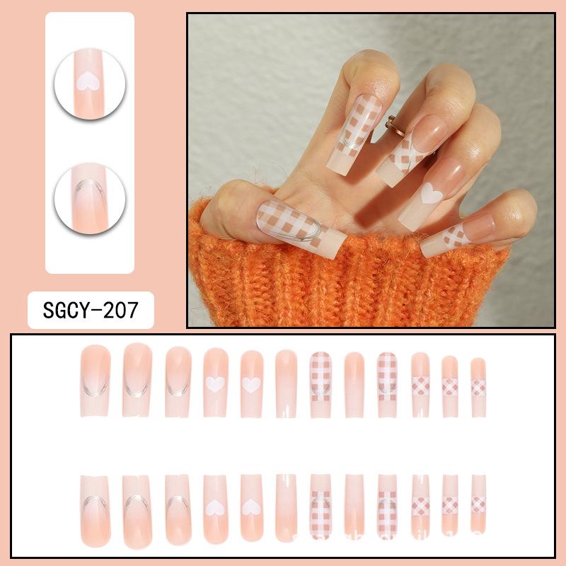 O5 Unhas Postiças Longas Europeias e Americanas - Adesivos de Nail Art Vestíveis para Garota Quente