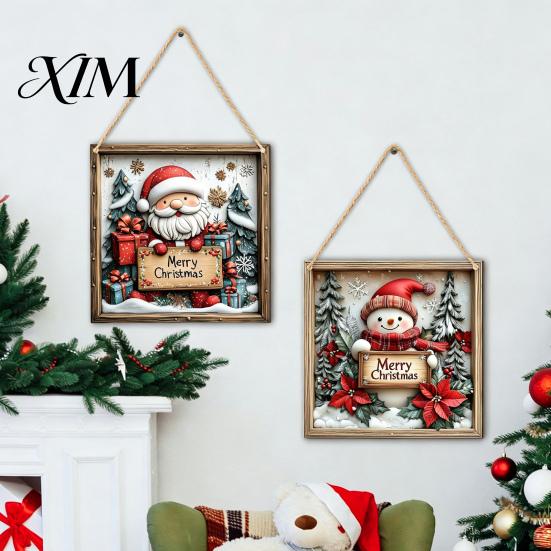 Indoor Holiday Party Decor Christmas Wooden Hanging Sign, Gnome Snowman Angel Candle 2D Wood Plaque, Winter Home Ornaments Vintage Xmas Wall