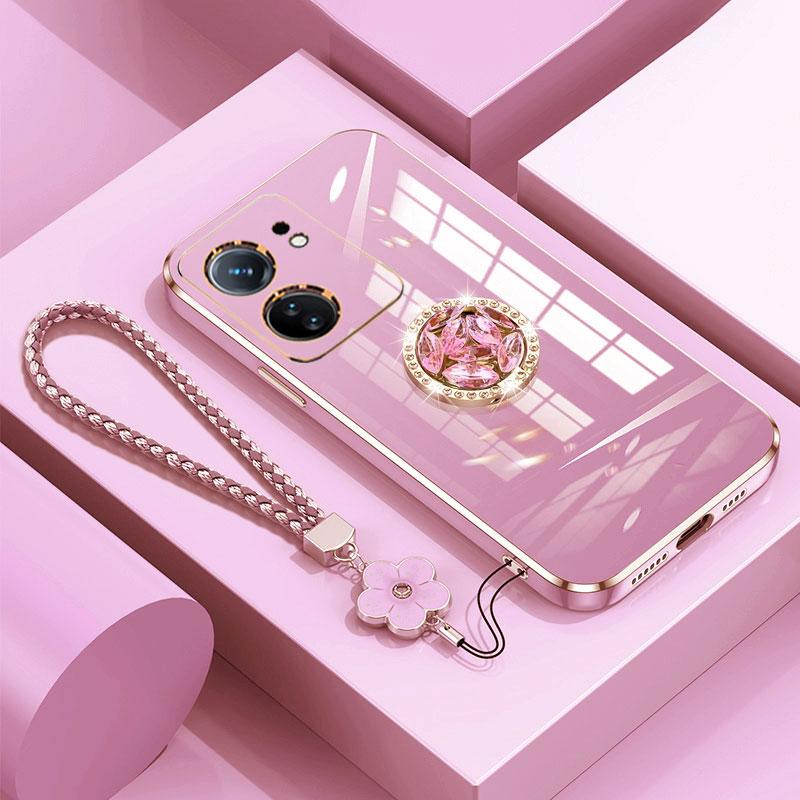 

Redmi 13C 4G чехол Роскошный бриллиантовый чехол для Xiaomi Redmi 13C 13 C 12C 10C 9C чехол для телефона с ремешком на шее чехол redmi13C Redmi 9C&Case & Holder розовый