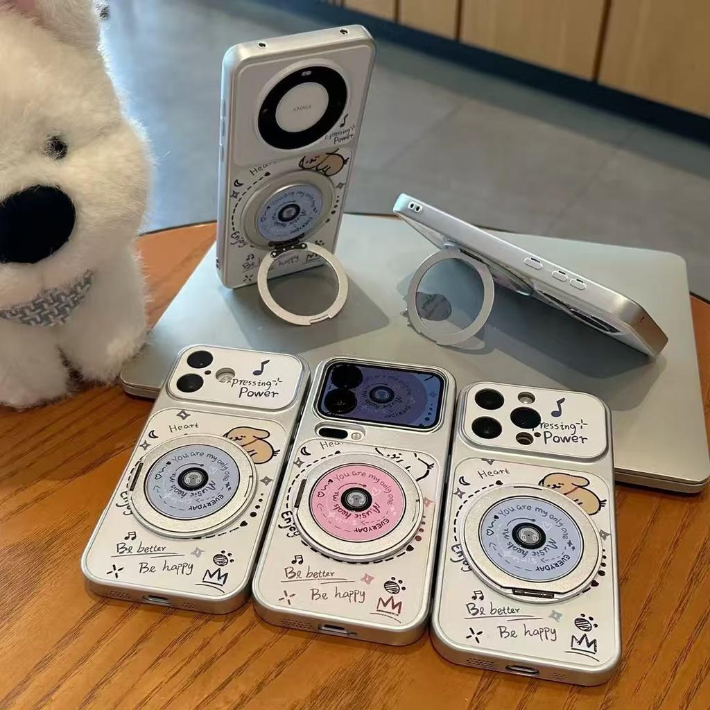 Record puppy holder mobile phone case for iphone16promax apple 17 mobile phone case electroplating second change case