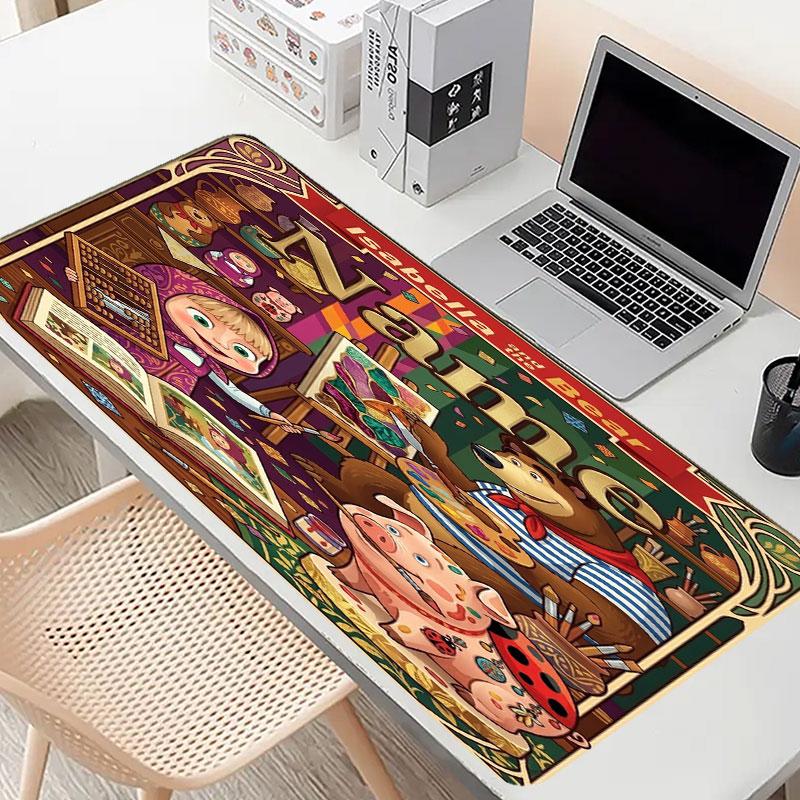 Custom Name Personalized Masha and the Bear Pattern Mousepad, Laptop PC Desk Mat, Decorative Desk Mat for Home Keyboard Pad Gift