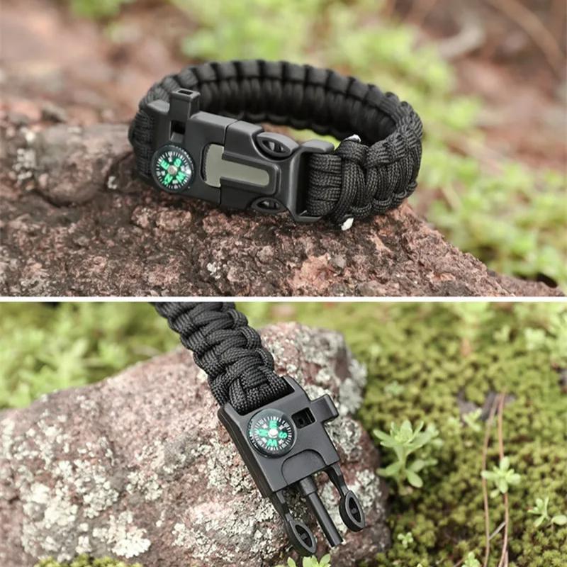 Brățară de supraviețuire multifuncțională Paracord în aer liber pentru bărbați și femei, camping, aventură, salvare de urgență, coardă de supraviețuire