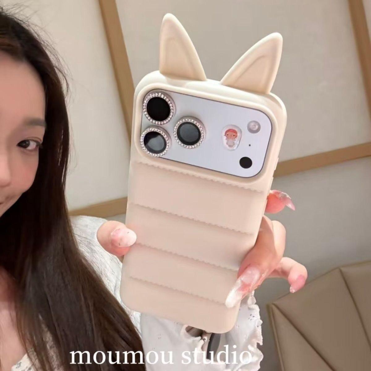 

3D Cat Ear iPhone 15 Pro Max Compatible Anti-Fall Phone Case iPhone 15 Pro Max