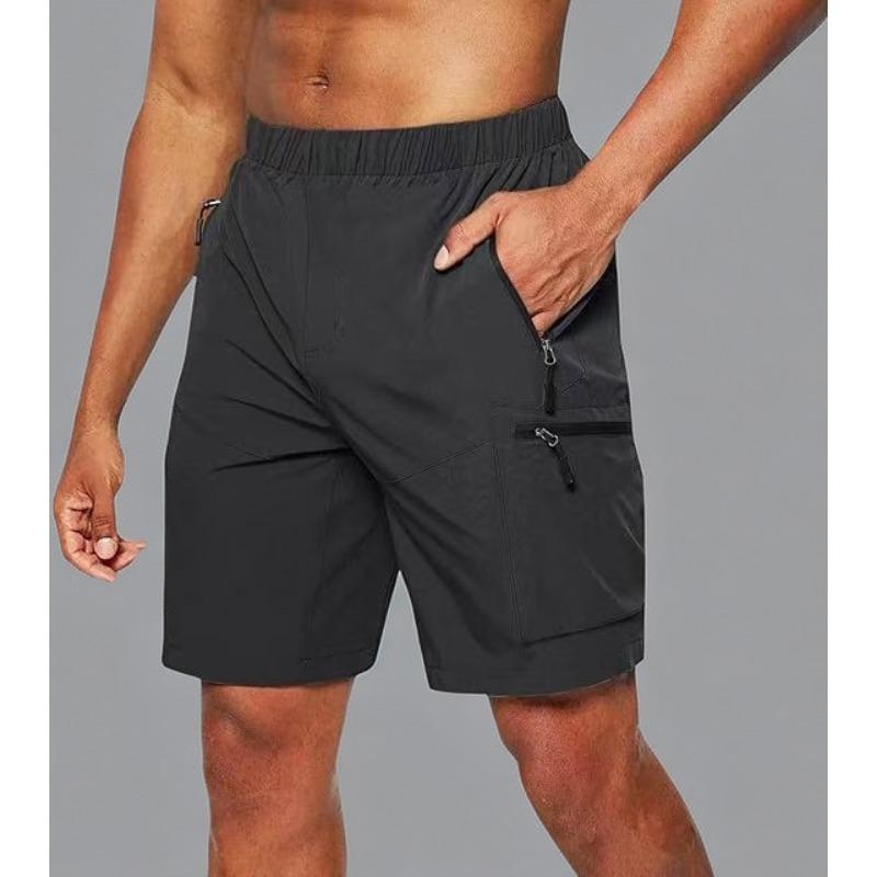 

Men Elastic Waist Quick Dry Cargo Shorts Multi Zipper Pockets Casual Outdoor Workout Athletic Short Pants S чорний