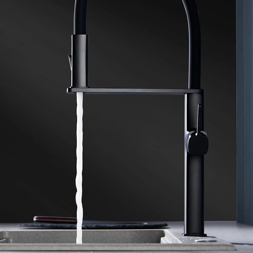 High end black brass kitchen faucet magnetic suction design 2 function single handle cold and hot dual control sink faucet