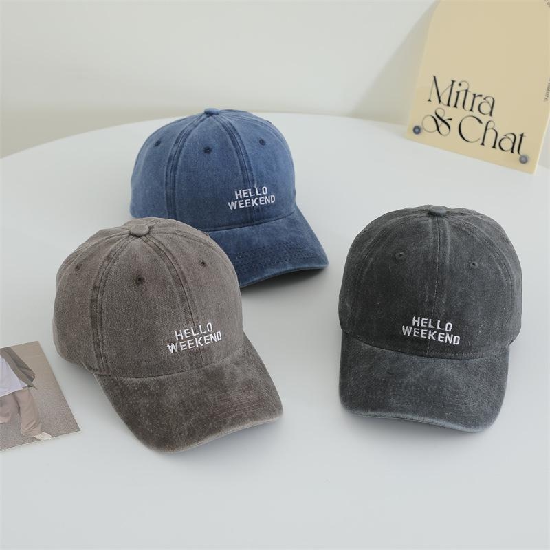 Original Korean Version of Old Multi-row Letter Embroidered Baseball Hat for Women Soft Top Baseball Hat Japanese Retro Sun Hat