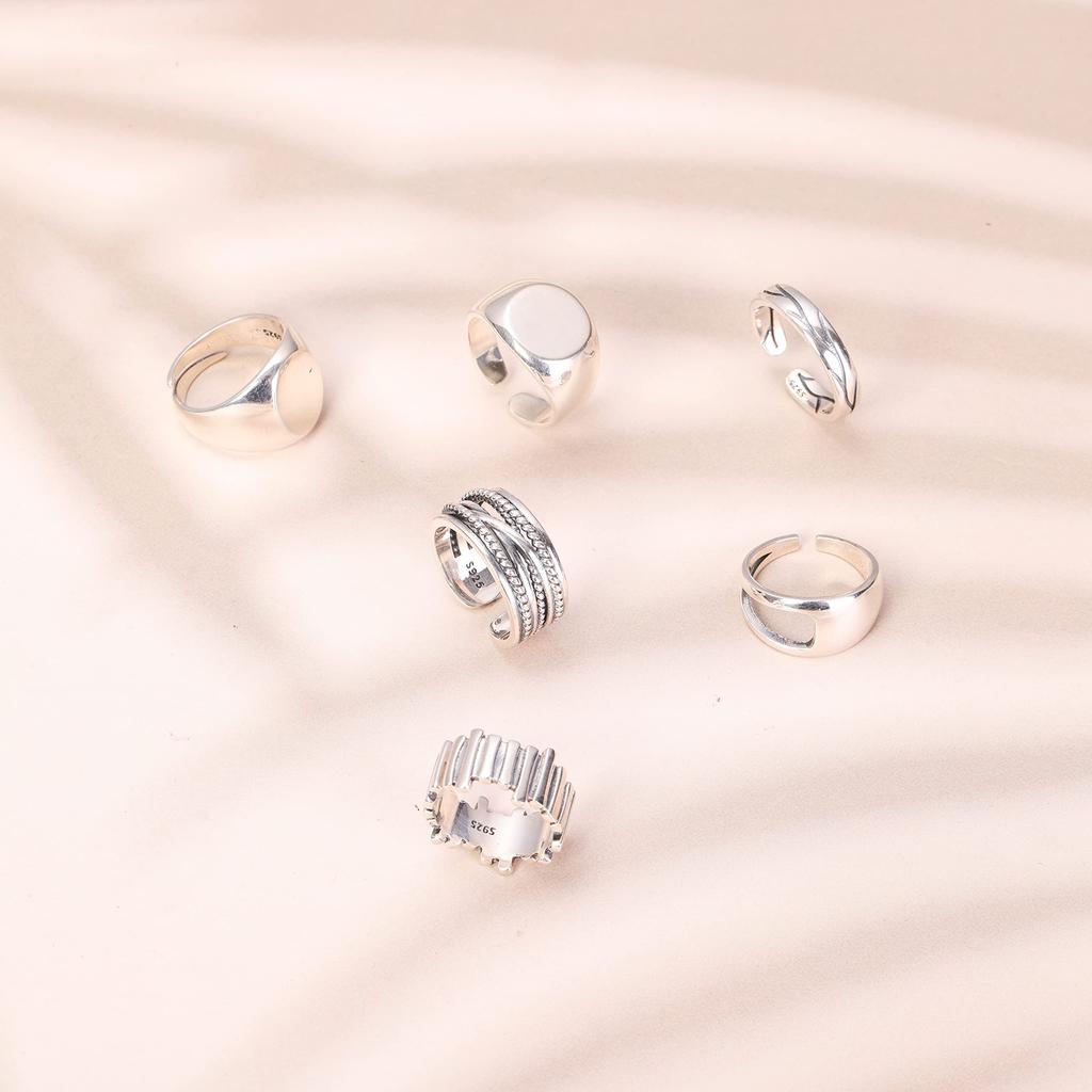 Yooping Men's Silver 925 Ring, Adjustable Size, Retro Craftsmanship, Unisex, A-Style