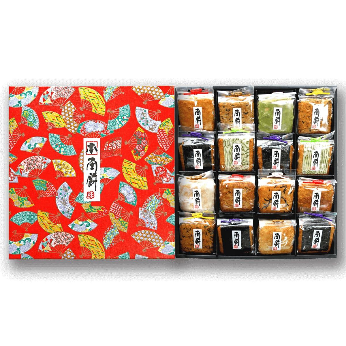

Soka Senbei Gift Square Rice 48 10 Made with Domestic Japanese Gift Boxed Set 16-Masu Crackers, Pieces, Varieties, Non-Glutinous Rice, Pattern,