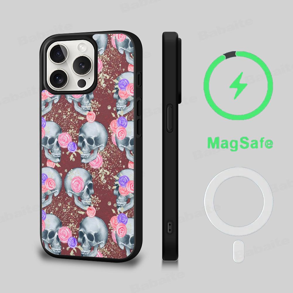 Spooky Skull Patterns Phone Case Magnetic Case For IPhone 16 14 13 12 11 15 Pro Max Plus For Magsafe Wireless Charge Cover
