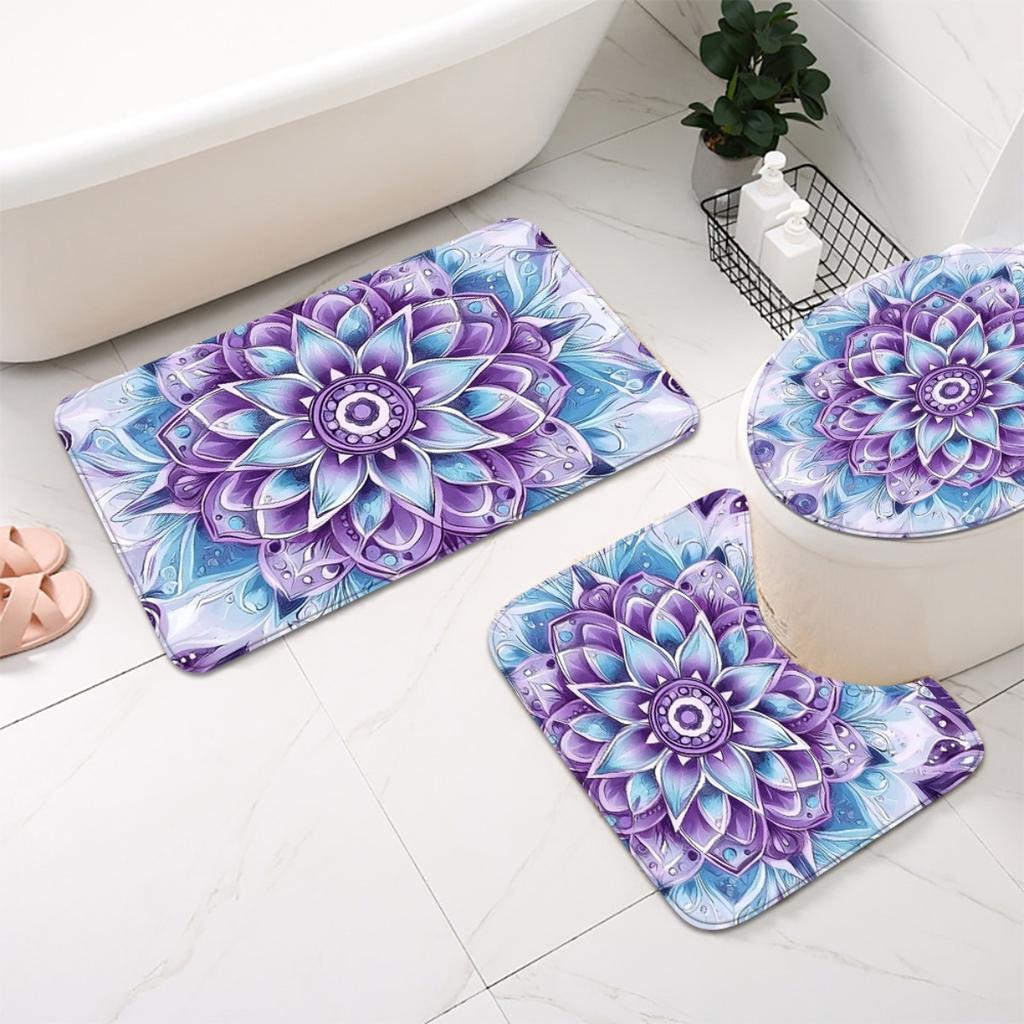 1/4Pcs Bathroom Shower Curtain Set Teal Bohemian Style Bathroom Curtain With 12 Hooks Non Slip Rugs Toilet Cover Mat Bathroom Partition