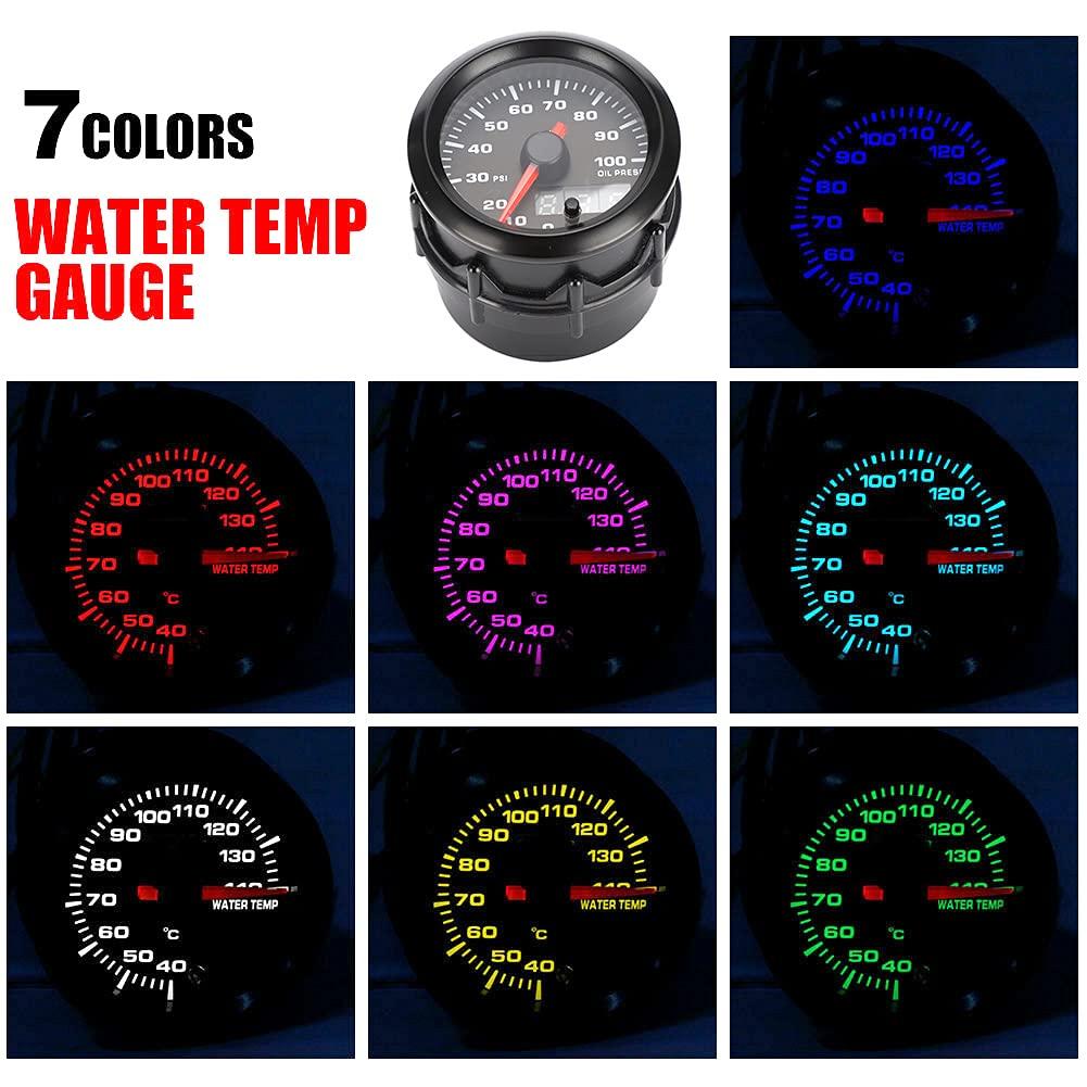 Mechanical Hydraulic Gauge, 2 Inch 52mm Car Hydraulic Gauge Pointer with 7 Color Digital LED Meter Sensor