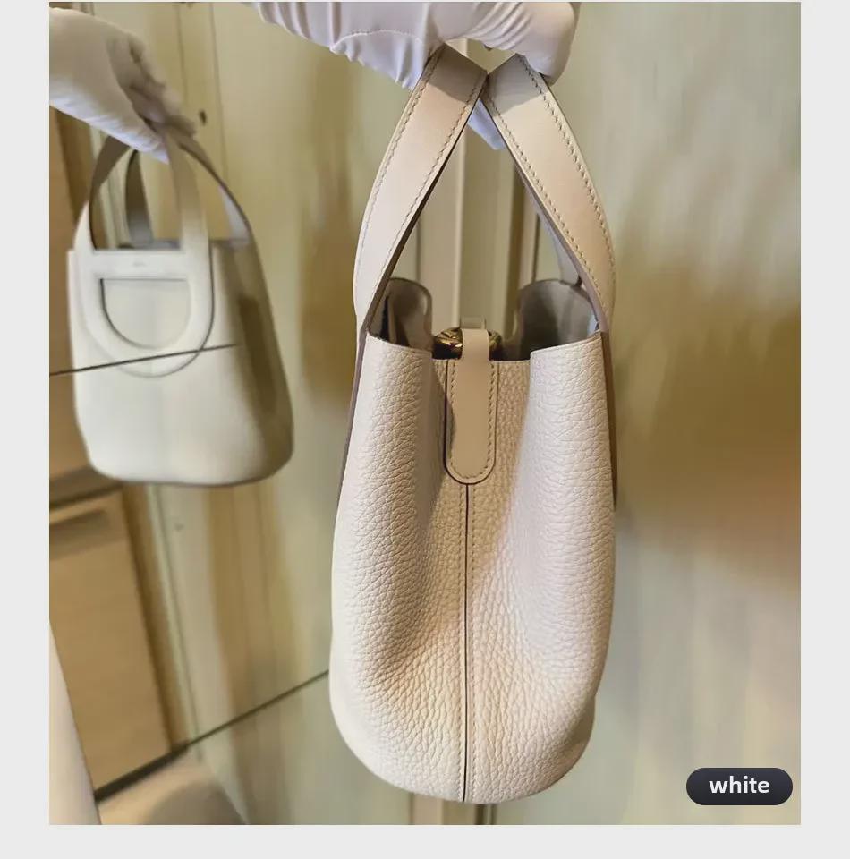 2023 Women's Large Capacity Pig Nose Bucket Bag, First Layer Cowhide, Commuter Style