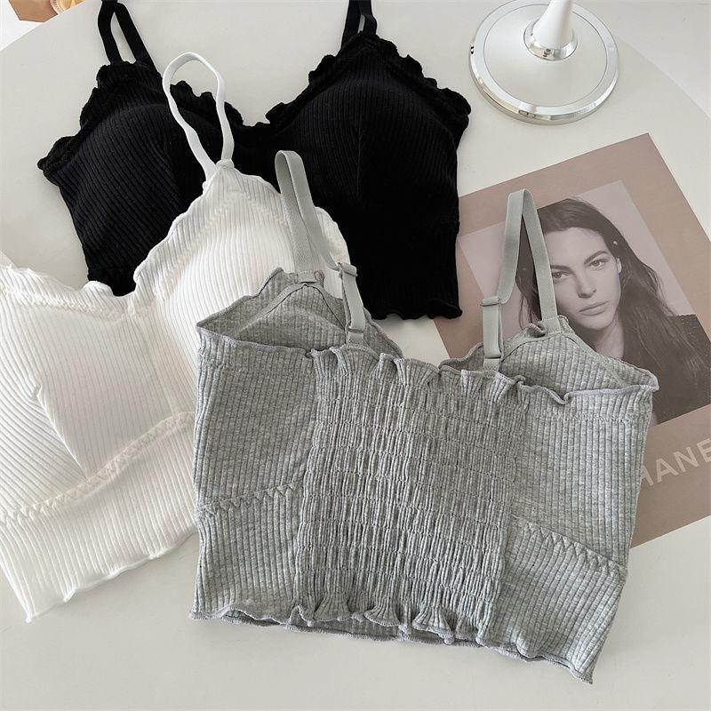 Backless Bra for Women, Push-Up Underwear Student Korean Style Sports Cami Camisole Tank Top Bustier Wire-Free