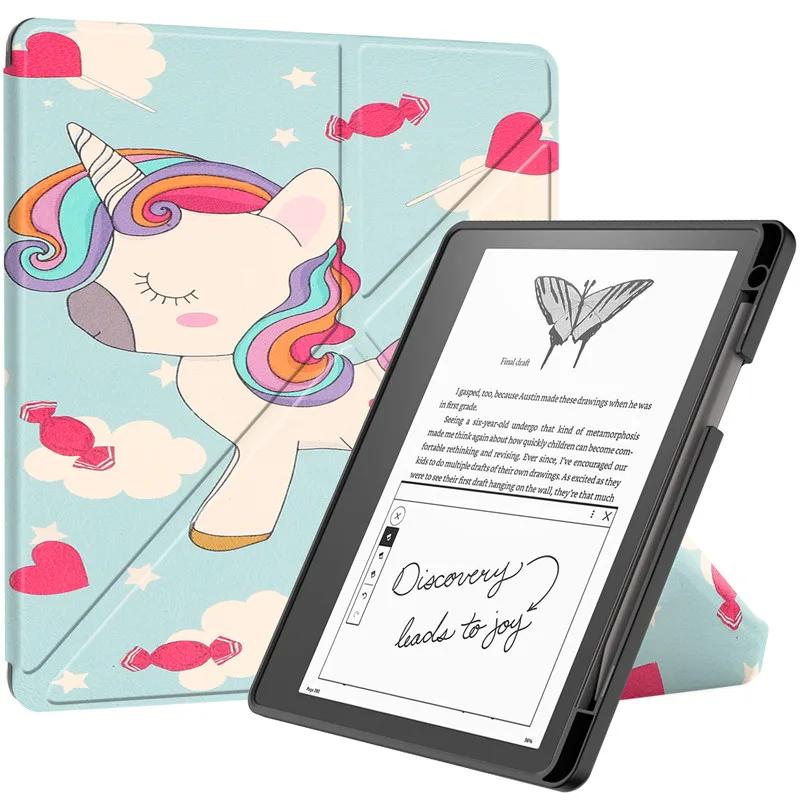 For Kindle Scribe 2024 Case 10.2 Inch PU Leather Multi-folding Stand Smart Auto Wake Sleep Ebook Cover Funda with Pencil Holder