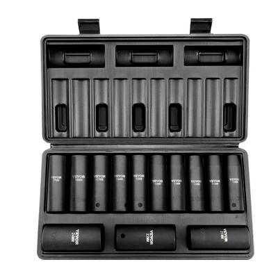 1/2" Antrieb Schlagschrauber-Steckschlüsselsatz, 13-teiliger tiefer Steckschlüsselsatz Metrisch 10-24mm, 6-kant CR-V-Legierungsstahl für Autoreparatur, Leicht lesbare Größenmarkierungen, Robust