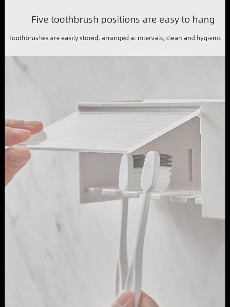 Punch-Free Japanese Wall-Mounted Bathroom Set: Toothbrush Holder & Mouthwash Rack