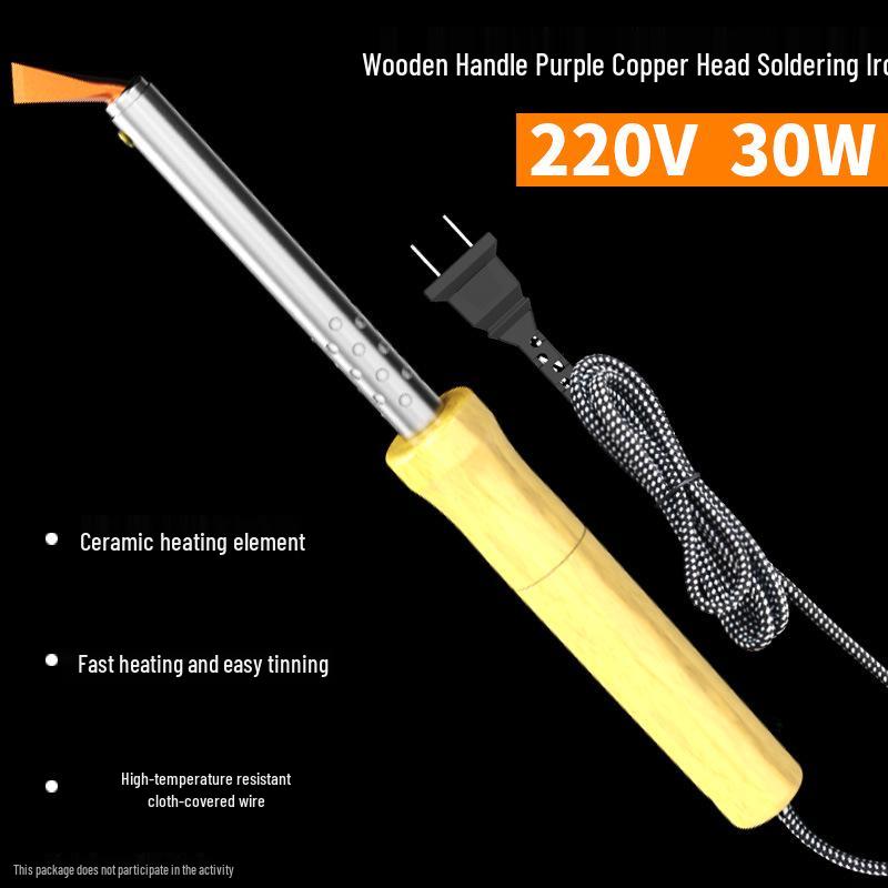 Leistungsstarkes elektrisches Lötkolben mit Holzgriff, Konstanttemperatur, Austauschbarer Kopf, Professionelles Reparatur-/Schweißwerkzeug