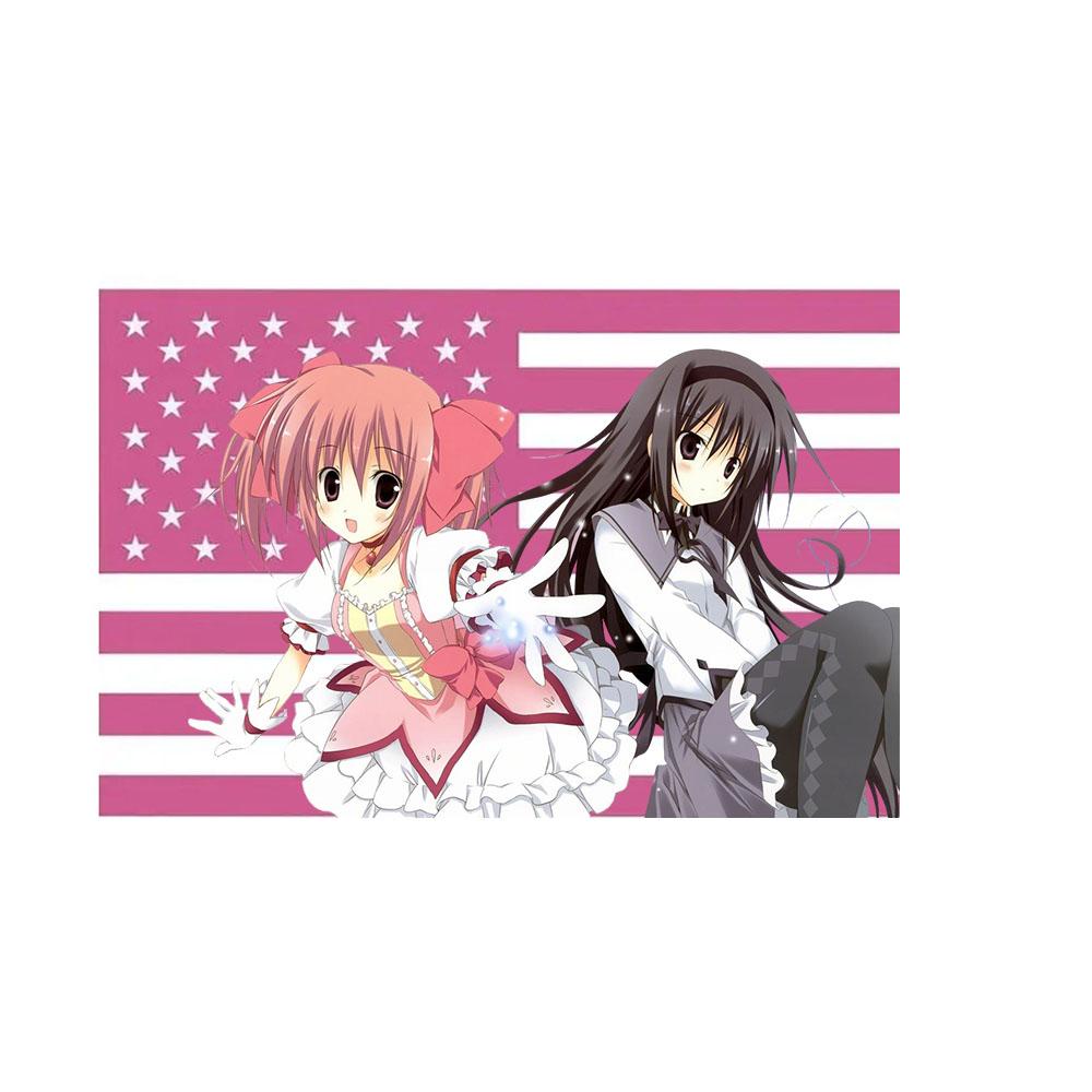 

Madoka Homura Hugging USA Flag Tapestry Print Polyester Wall Hanging Kawaii Otaku Decor for Bedroom Living Room 74x94cm(29x37in)