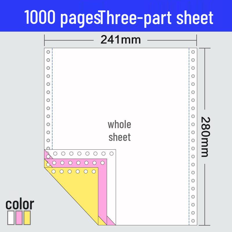 241-Pin Four-Part Computer Printing Invoice Paper - 1000 Sheets, Two-Fold & Three-Fold