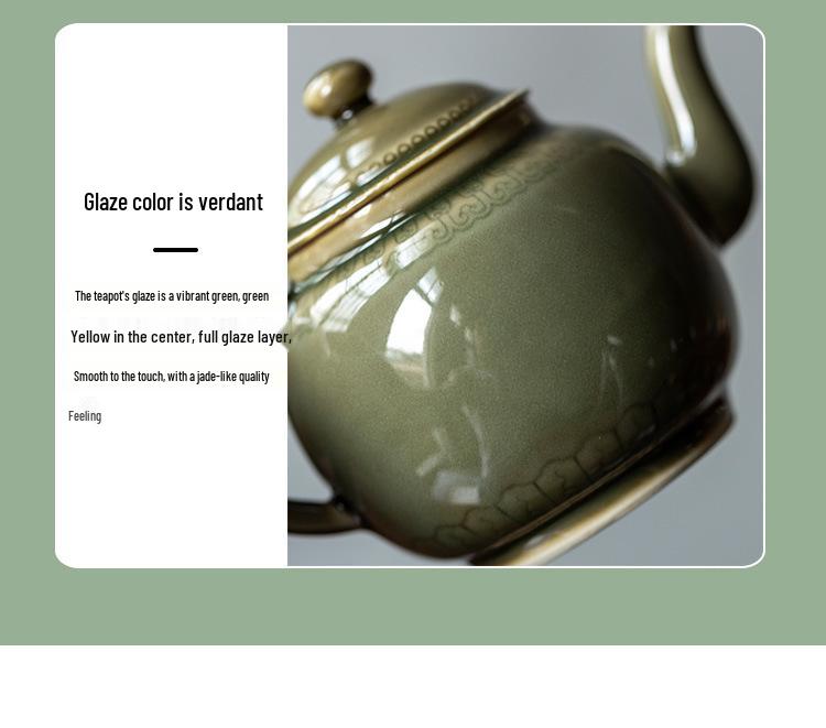 Celadon Ruyi Tea Set: Embossed Gaiwan, Teapot, Cup, Can, and Ornament