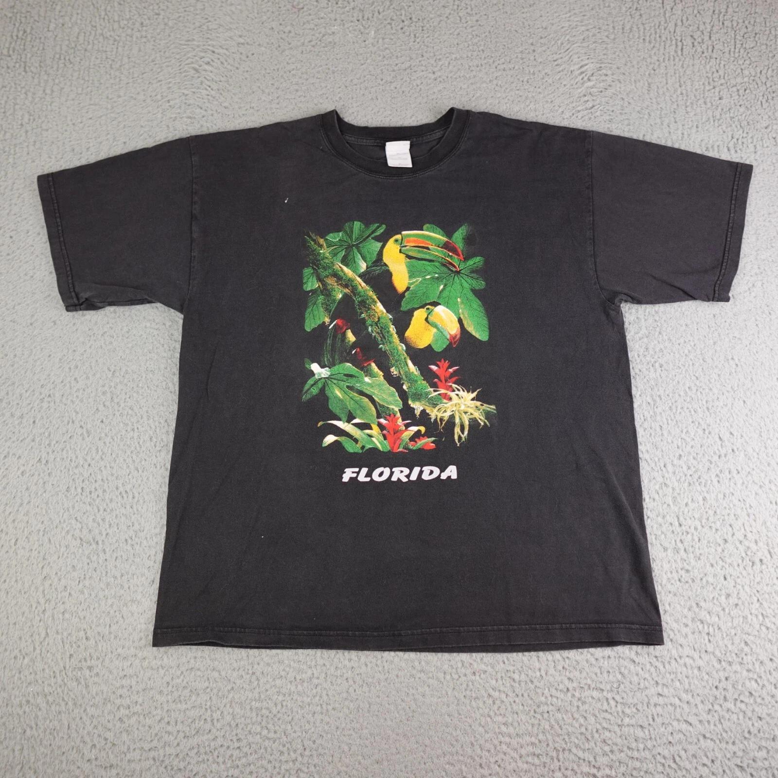 Florida Tucan Shirt Mens Extra Large Black Graphic Short Sleeve Tropical Bird 4XL
