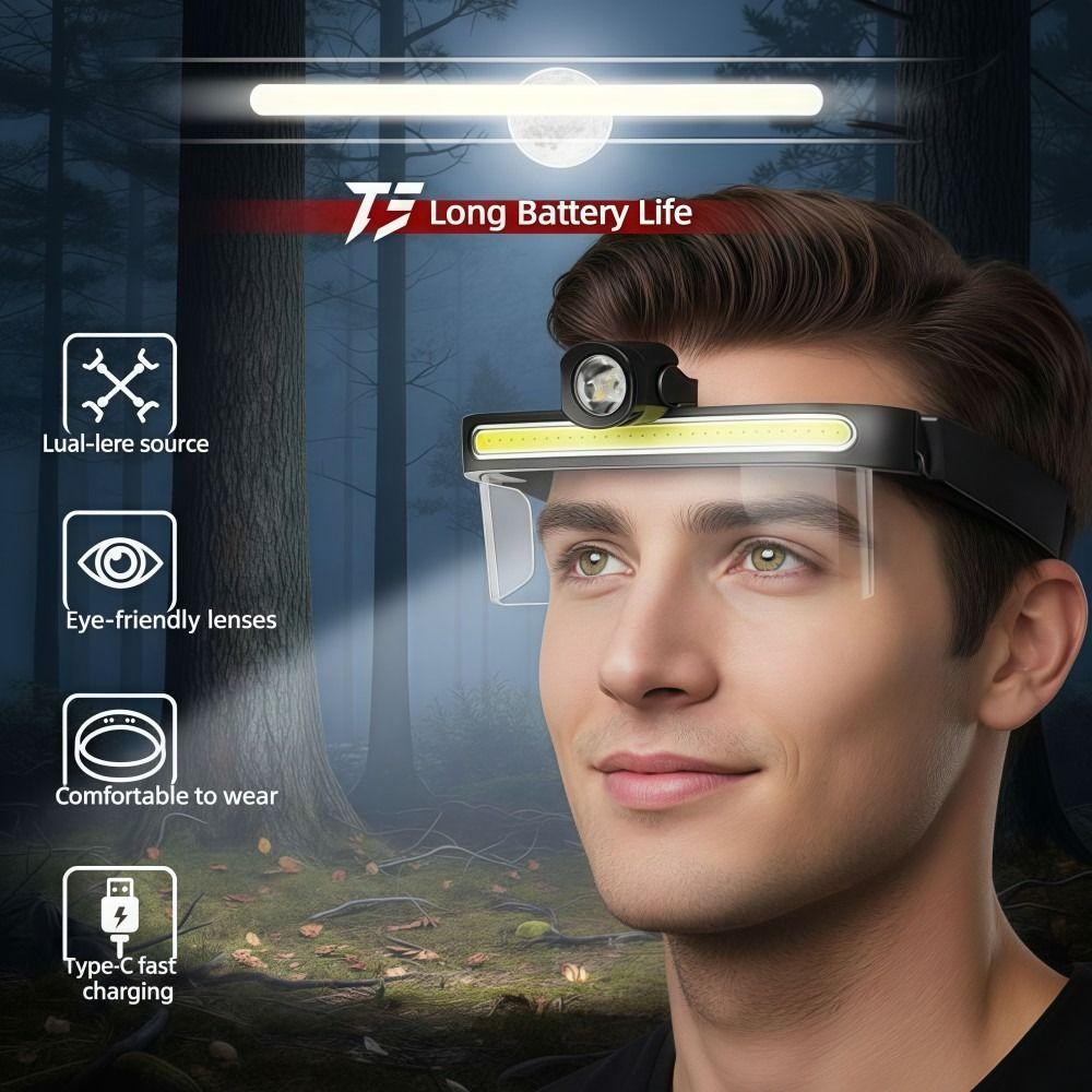 USB Charging LED Glasses Light Full View Multi Functional LED Headlamp Dual Level Light Source Large Flood Riding Fishing Light