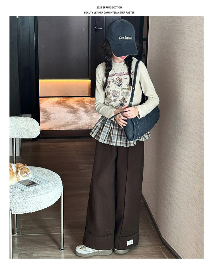 Girls' Trendy Autumn Outfit: Stylish Sweatshirt & Flap Pants Two-Piece Set