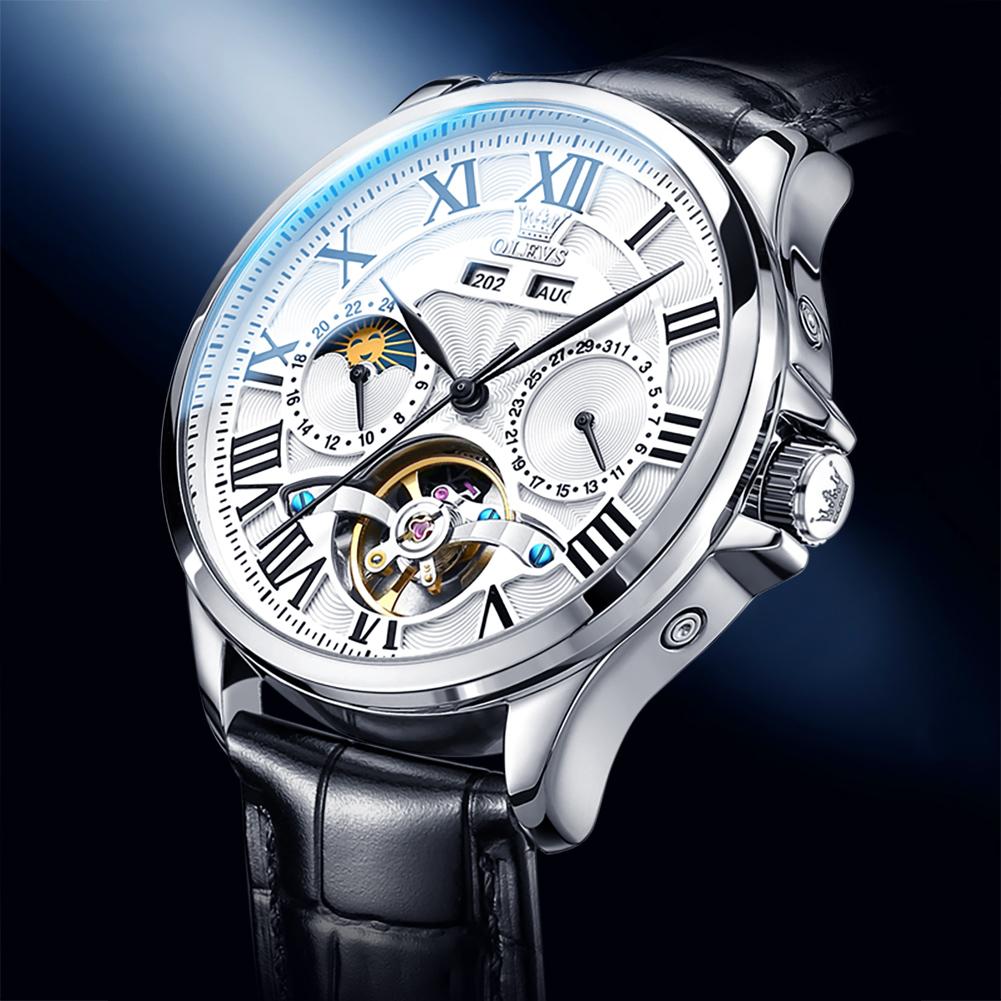 OLEVS Men's Multi-functional Automatic Mechanical Watch Rome Time Dial Waterproof Wristwatch Tourbillon Watches For Men