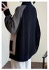 European Style Women's Color Block High Neck Wool Cardigan - Autumn/Winter Loose Fit Sweater Coat