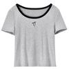 Shangdoubila Contrast U-Neck Bow Embroidered Knit Top