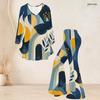 Women Plus Size Round Neck Three Quarter Sleeve Printed Flared Top And Flared Pants Two Piece Set
