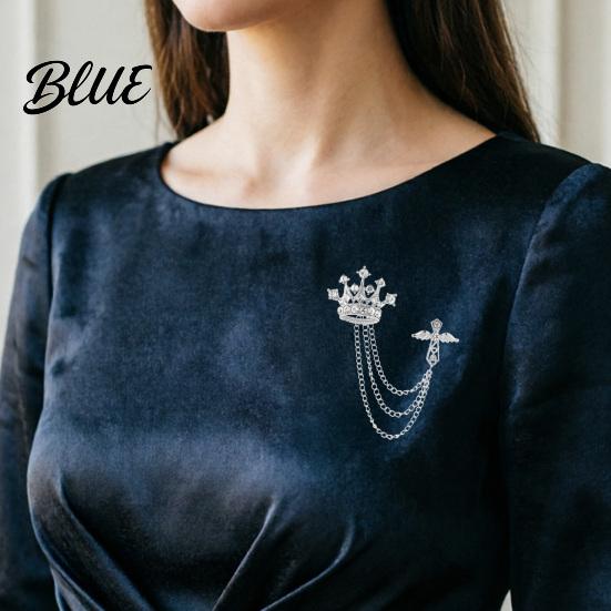Dark Light Zircon Brooch Men's Pin with Chain British Crown