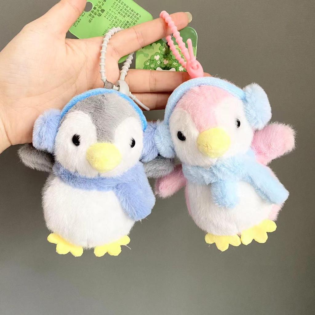Adorabile Ciondolo Auricolari Pinguino e Portachiavi Bambola di Peluche Accessorio per Zaino