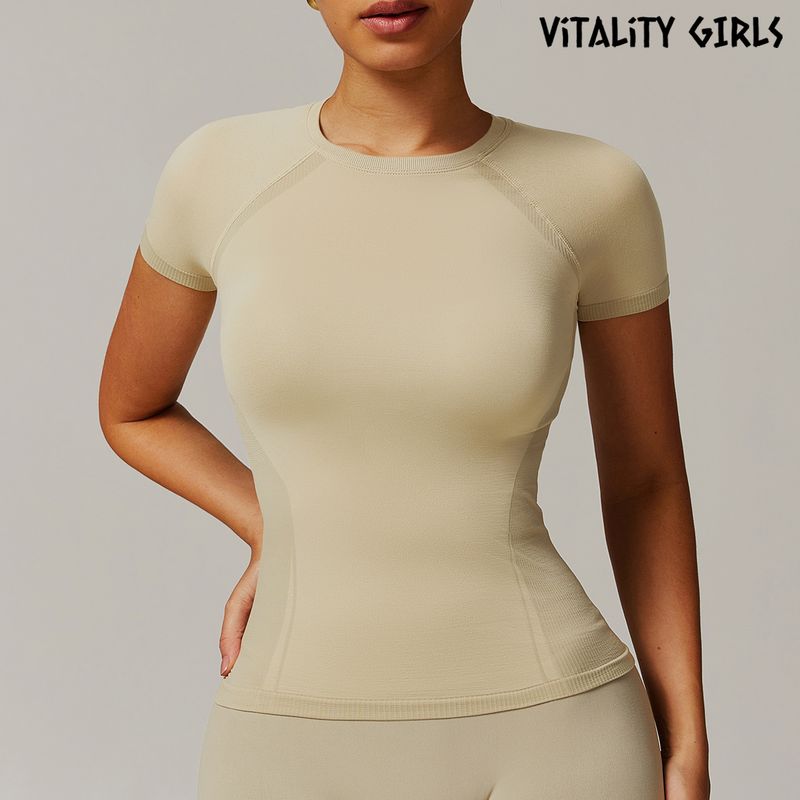 

Vitality Girls Sports Fitness Short Sleeve Women s Quick-Drying Lightweight Breathable Sweat Absorbing Outwear Training T-shirt Slim Looking Clay color S