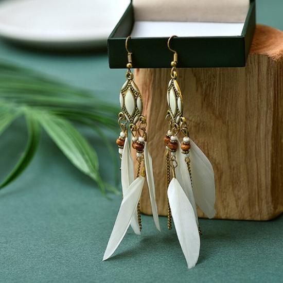 Bohemia Tassel Feather Drop Dangle Earrings Ear Hook Womens Wedding Jewelry Gift